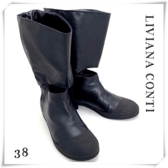 LIVIANA Conti Leather Cut-out Ankle Moto Midi Biker Boot in Black